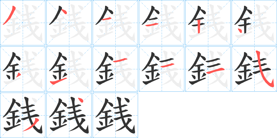 銭的筆順?lè)植窖菔?>
					
                    <hr />
                    <h2>銭的基本信息</h2>
                    <div   id=